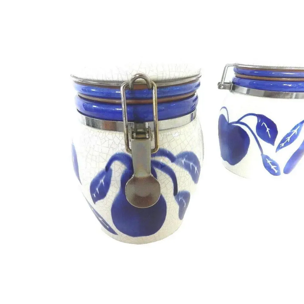 DesignPac Canister Set with lids Lot of 2    Blue Apple/Pair leaf/vine‎